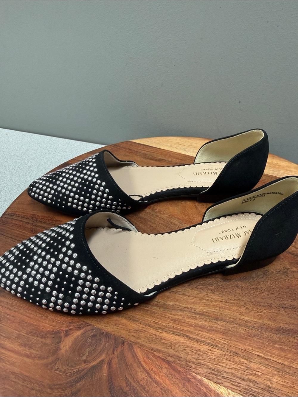 Isaac Mizrahi Black Pointed-Toe D'Orsay Flats with Silver Studs